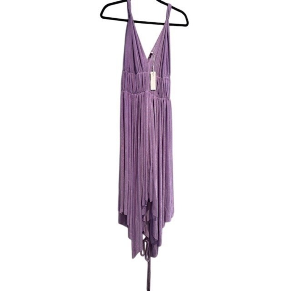 Olivaceous lavender lilac Assyme Purple Pleated Handkerchief Maxi Midi Dress M - Picture 2 of 8